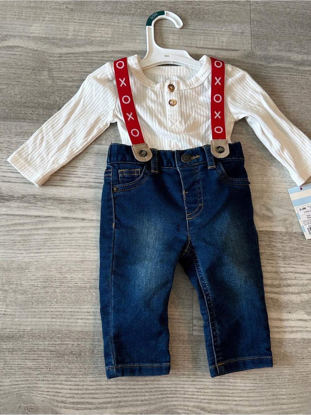 NWT Cat & Jack Dark Blue Denim Pants with Red XOX Suspenders